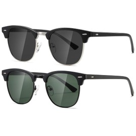 AEVOGUE Polarized Sunglasses For Women And Men Semi Rimless Frame Retro Sun Glasses AE0369 (Matte Black Grey Lens&Matte Black Green Lens C2)