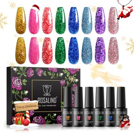 ROSALIND Semi-Permanent Nail Polish, 8 Colors Glitter Red Pink Purple Blue Green Gold Silver, 5ml Gel Nail Polish Soak Off UV Lamp, Nail Art Polish Nail Art Gel Nail Polish Set 8pcs