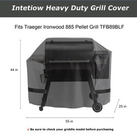 Intetiow Grill Cover for Traeger Ironwood 885, 600D Heavy Duty Outdoor Waterproof Wood Pellet Grill Cover for Traeger 885 Ironwood BAC513 All-Weather Full Length Accessories, Black