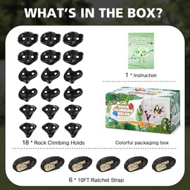 TOPNEW 18PCS Ninja Tree Climbing Holds and 6 Sturdy Ratchet Straps for Kids Tree Climbing, Large Climbing Rocks for Outdoor Ninja Warrior Obstacle Course Training