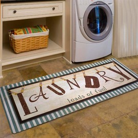 Abreeze Vintage Laundry Room Waterproof Floor Runners Non Skid Floor Mat Farmhouse Washhouse Mat Bathroom Rugs Non-Slip Rubber Area Rug 20''x48'' ,Stripe