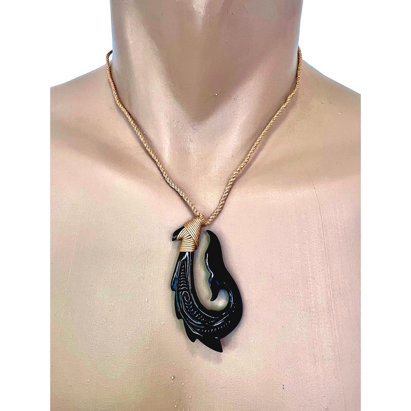 Zero Gravity Hawaii Hawaiian Jewelry Carved Fish Hook Black Buffalo