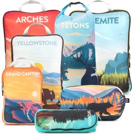 TRIPPED Travel Gear - Juego de 7 cubos de compresión grandes para equipaje de viaje, paquete de 7 piezas para equipaje a cuadros, ultraligero, expandible/bolsas de compresión