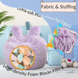 Aodenge Cute Bean Bag Chair for Teens & Kids with Plush Faux Fur Cover, Memory Foam Bean Bag for Teens/Kids with Cute Rabbit-Ears Design, Lazy Sofa for Living Room/Bedroom/Dorm