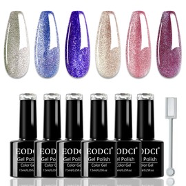 eodci Cat Eye Gel Nail Polish, 6 Colors with Magnets Stick, Galaxy Chameleon Effect Silky Cat Eye Nail Gel Soak Off Nail Art Salon Manicure Home Ladies Gift
