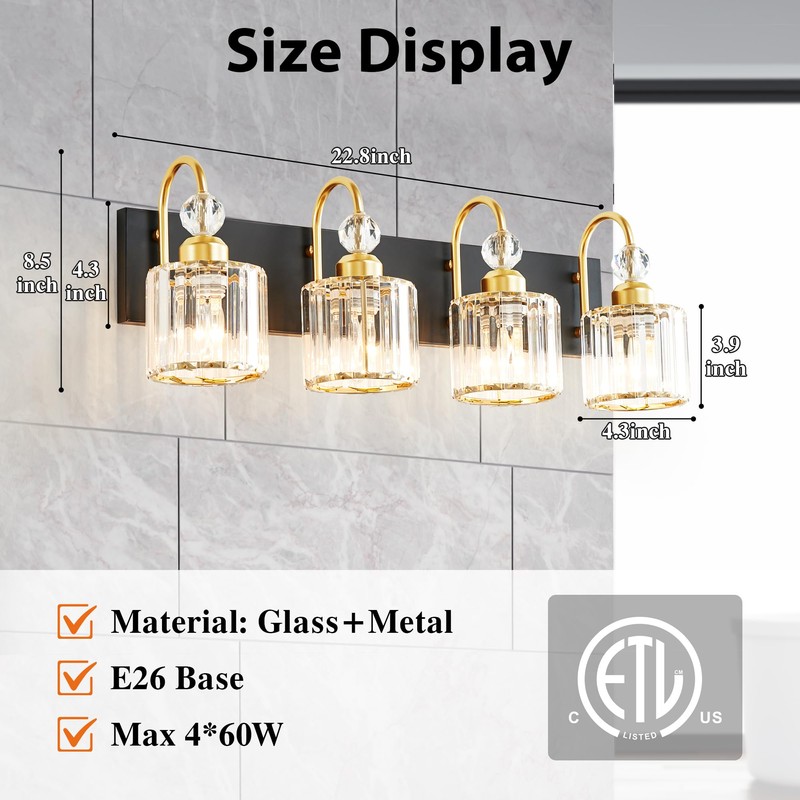 Bathroom Vanity Light Fixtures Over Mirror - Makeup Lighting Black