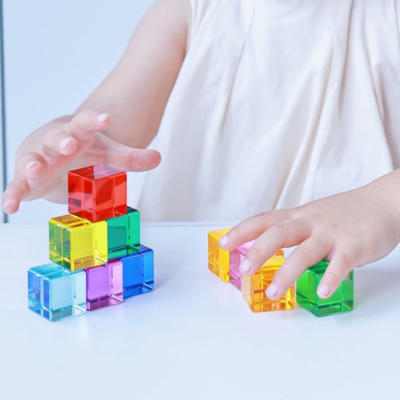 BUERPINKING 16-Piece Rainbow Building Blocks, Colourful Acrylic Building Blocks for