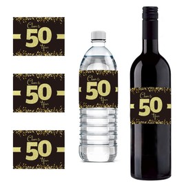 Sumerk 24 Pcs 50th Birthday Bottle Labels Cheers to 50 Years Stickers 50th Happy Birthday Gift Idea Decorations 50th Sticker for Birthday/Wedding Party