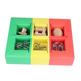 OBEST 6 Piece Wooden Puzzle and Metal Puzzle Puzzle Puzzle Game Set, 3D IQ Test Mind Game Toy, Logic Games Metal Wire Wooden Toy Thinking Game Gifts for Children, Teenagers & Adults