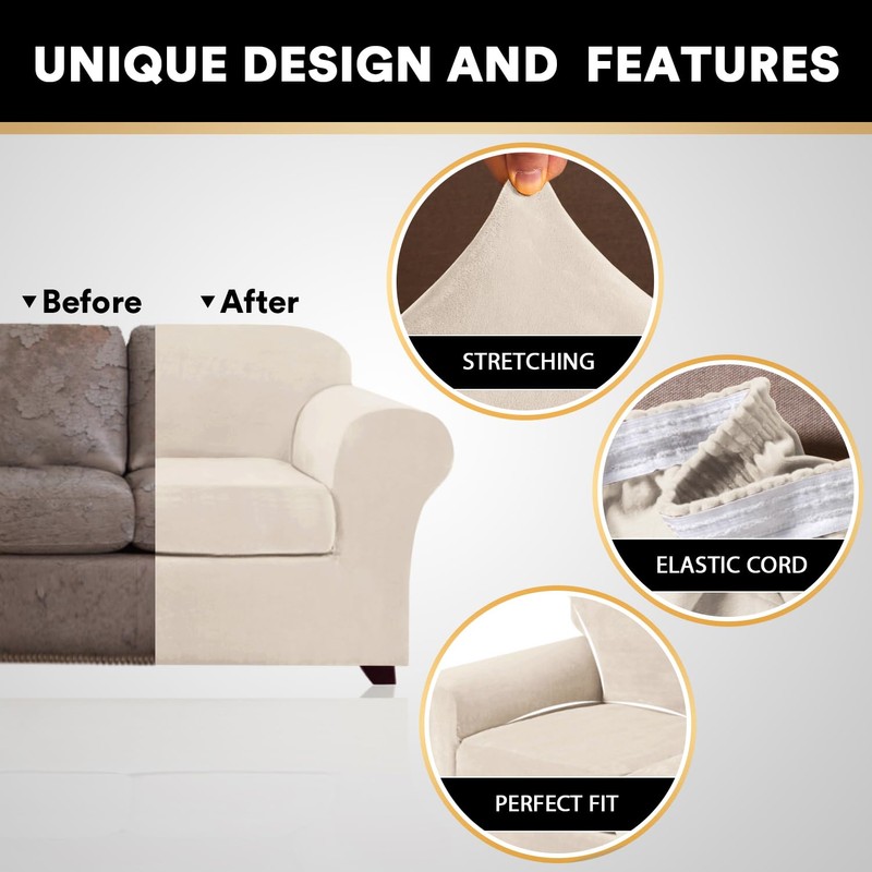 PrinceDeco Couch Cover Velvet Plush Sofa Covers for 2 Cushion