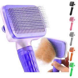 Pet Grooming Brush for Cats & Dogs, Self-Cleaning Undercoat Deshedding & Massage Tool, Purple