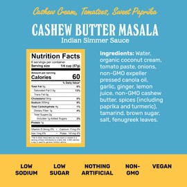Brooklyn Delhi - Vegan Butter Chicken - Indian Simmer Sauce with Cashew Cream Tomatoes, Sweet Paprika - Mild Enough for a Kid, Flavorful for a Foodie - Vegan, Nothing Artificial - 12oz