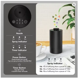 Waterless Essential Oil Diffuser Battery Operated Cordless Aromatherapy Diffuser with Timing & 3 Mist Levels car Diffuser