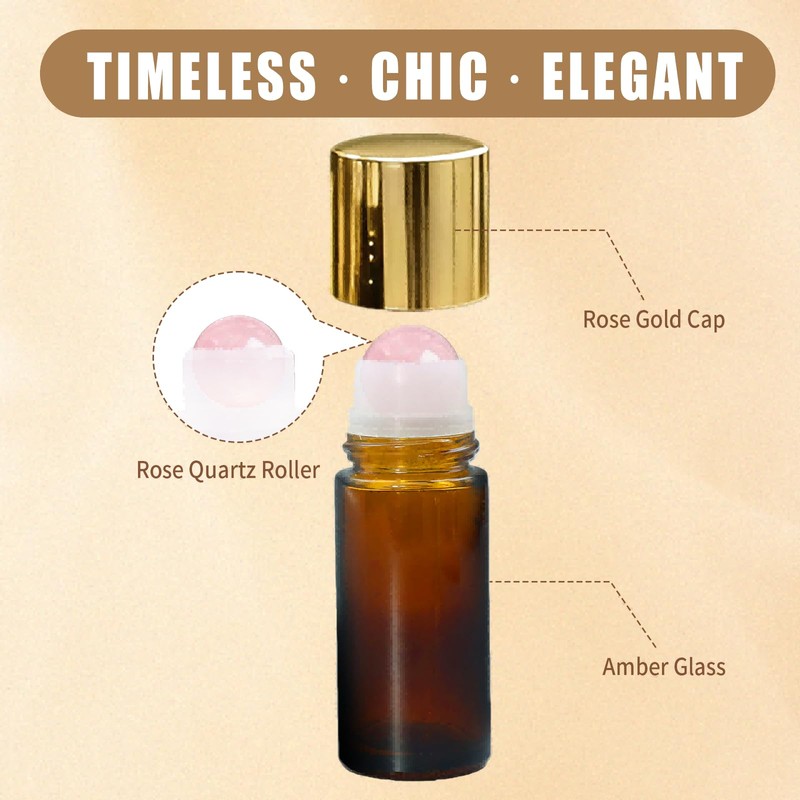 Warmify Rose Quartz Roller Bottles for Essential Oils, 50ml Refillable