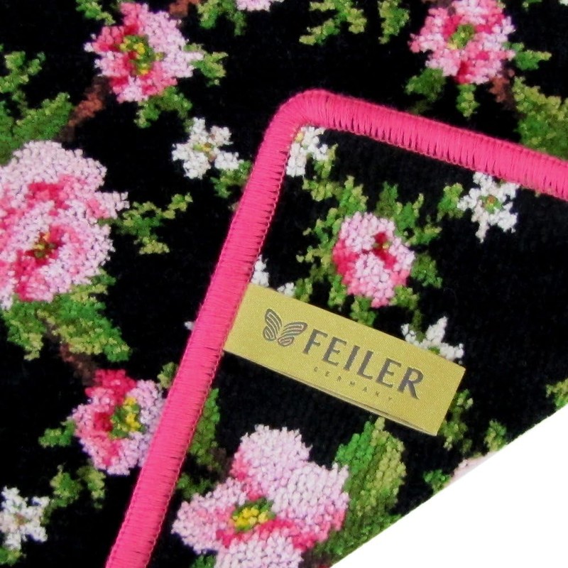 FEILER Amelie Black Pink Handkerchief Hand Towel, 9.8 inches (25