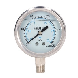 Glycerine Pressure Gauge 1/4 Inch NPT Thread 0-2.5 Bar / 0-0.25mpa Dual Scale 60mm Diameter Vertical Bottom Mount Petrol Pressure Pressure Gauge for Water Air Oil Gas