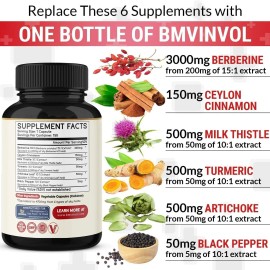 BMVINVOL Berberine Capsules 150 Count Dietary Supplement With Ceylon Cinnamon Turmeric