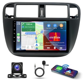 9" Android 13 Car Stereo for Honda Civic 1995-2000 HD Touch Screen Double Din Car Radio Receiver w/Wireless Carplay & Android Auto GPS Navigation Bluetooth AHD Mirror Link SWC Backup Camera Mic, 2+32G
