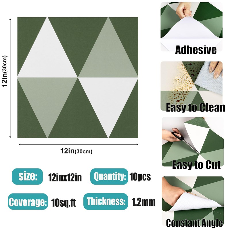 Alow Peel and Stick Floor Tile,Green Self-Adhsive Peel and Stick