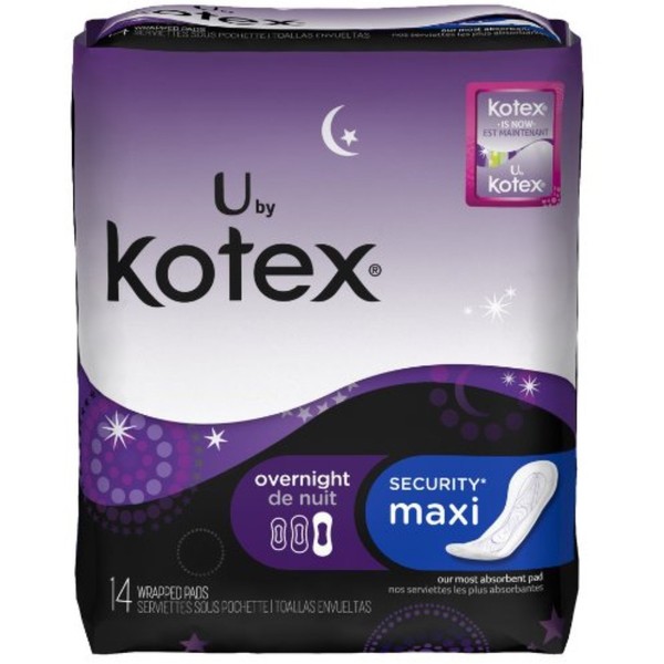 U by Kotex Maxi Pads, Overnight, Unscented 14 ea (Pack of 5)