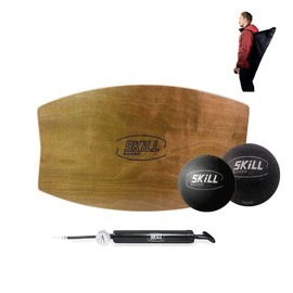 The Skill Board Mini Beginner to Pro - Wooden Balance Board for Adults Bundle - Incl. Balance Trainer for All Sports, Gym, Standing Desk - 2x Fitness Balls, Ball Pump and more