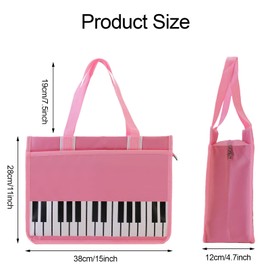 Headsitg Piano Key Pattern Shoulder Bag,Music Tote Handbag,Waterproof Nylon Cloth Women's Shopping Bag,Travel bag with high Note zipper,Music Program Tote-Pink+White Keyboard
