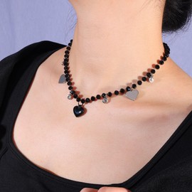 MILAKOO Black Crystal Necklace Gothic Lyered Choker for Women Dangling Disc Choker Adjustable Summer Party Jewerly, Zinc, No Gemstone