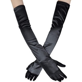 Ruiuzioong Women's Long Gloves Satin Classic Opera Festival Party Gloves 1920s Style Gloves Elastic Adult Size Elbow to Wrist Length, 52 cm - black