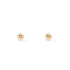 Mondepetit Star Zircon Children's Baby Girl Earrings Yellow Gold 18 Carat Gift Box, Sterling Silver