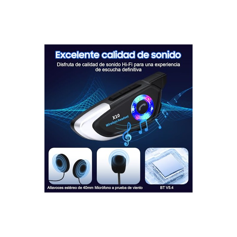 Intercomunicador para Casco de Moto con MicróFono, Auricular Bluetooth 5.4,
