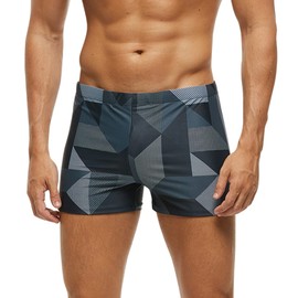 KEOYA Mens Swim Trunks Quick Dry Swimwear Slim Square Leg Swim Shorts Athletic Swim Briefs Grey Medium