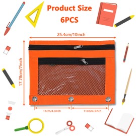 6 Pcs 3 Ring Binder Pencil Pouches, Double Zipper Pencil Case with Mesh Window with 3 Binder Rings, High Capacity Organizer Bag Pencil Bag for School Office Supplies Travel Accessories