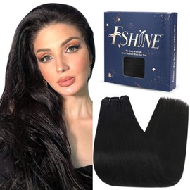 Fshine Real Hair Weft Extensions, Remy Human Hair Bundles, Real Hair Extensions, Jet Black Straight Hair, 55 cm Long, 100 g