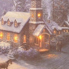 Mark Feldstein & Associates Thomas Kinkade Sunday Evening Sleigh Ride White 24 x 16 Canvas Holiday LED Sign