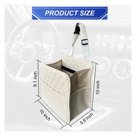 ZIMISI Car Back Seat Organizer, Leather Waterproof Automotive Storage Bag, Hanging Large Capacity Vehicle Trash Bag, Multipurpose Auto Travel Essentials Accessories for Car SUV Truck (1PC/Beige)
