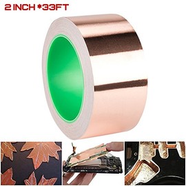 Cinta adhesiva de cobre DanziX Autoadhesivo conductivo (2 pulgadas x 33 pies) Paquete extralargo para guitarra y EMI Blindaje, repelente de babosas, manualidades, reparaciones eléctricas, puesta a tierra, vidrieras, soldadura fuerte, soldadura