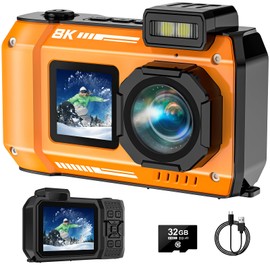 8K UHD Underwater Camera 33FT Autofocus 70MP Rugged Dustproof Shockproof Waterproof Digital Camera with 32G Card