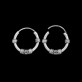 Mainland Silver 925 Sterling Silver Huggie Style Earrings, Bali Style, Full 13 mm Hoop