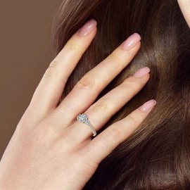 Luyona Three Stone Moissanite Wedding Anniversary Engagement Ring for Women 1-1/2 Carat (ctw) Round Cut Wedding Anniversary Promise Rings-Y8