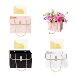 Pack of 3 Flower Packaging Bags with 3 Pieces Cards, Flower Packaging, Gift Box, Cardboard Flower Box, Flower Gift Box, Flower Storage Box, Suitable for Weddings and Parties