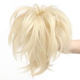 12 Inch Ponytail Claw On Hair Extensions Messy Style Bendable Hairpieces Curly Wavy Heat-Resisting - Bleach Blonde(Weight:95g)