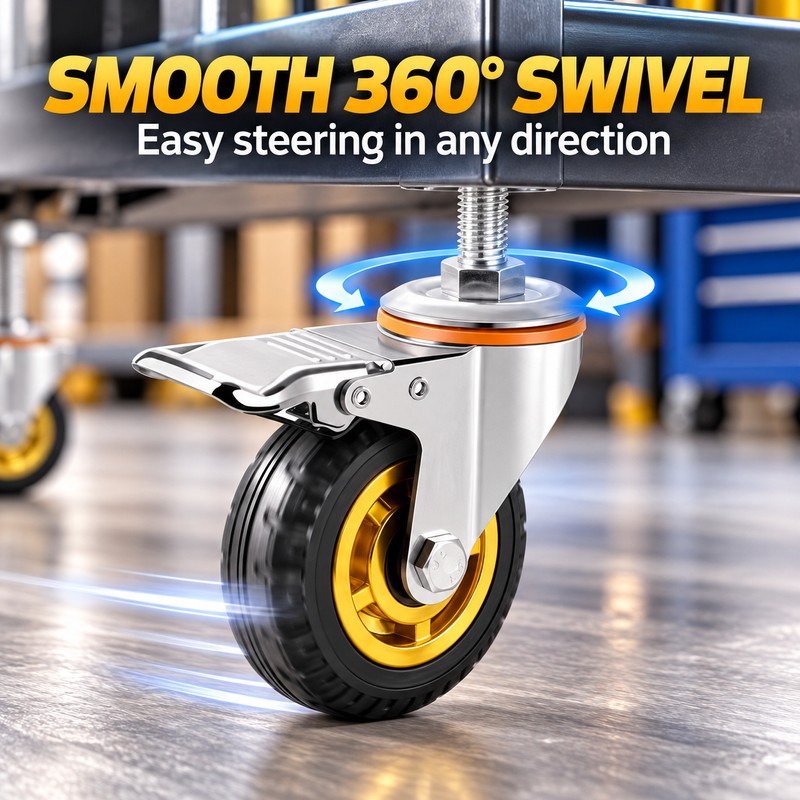4 Inch Rubber Swivel Caster with Brake, M12 x 30