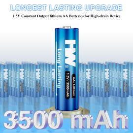 HW 4 Pack Lithium AA Batteries, 3500mAh Upgrade Capacity AA Lithium Batteries,1.5V Constant Output for High Drain Devices,Non-Rechargeable