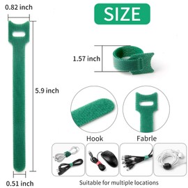 6 Inch Length Reusable Hook and Loop Cable Ties ，Strong &Microfiber fastening cloth, Adjustable Fastener Cable Strap Hook and Loop Cord Ties