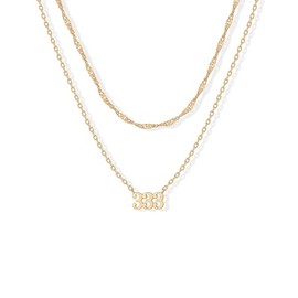 PAVOI 14K Gold Plated Angel Number Pendant Layering Necklace for Women | 999 Lucky Numerology Singapore Chain Necklace, Yellow Gold, No Gemstone