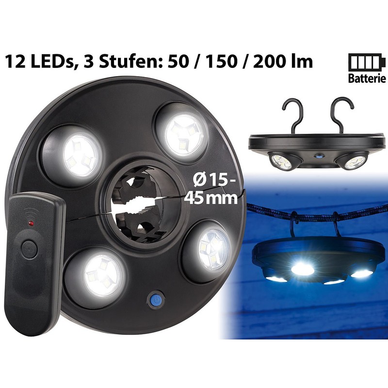 Luminea Parasol Light: LED Umbrella Light with 4 Rotating &