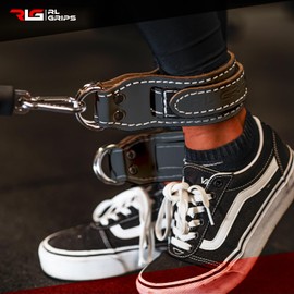 RL Grips - Leather Ankle Restraints for Cable Pulls - Ankle Straps and Wrist Straps - Adjustable Leather Straps for Gym, Strength Training and Cable Tractors (Black)