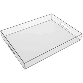 Sooyee Clear Acrylic Tray Decorative,16" x 12" Plastic Serving Trays for Coffee Table,Kitchen,Bathroom,Food,Vanity Countertop,Large Ottoman Tray with Handles