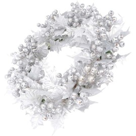 Taotenish Christmas Wreath Artificial Front Door Wreath Hanging Garland with Berries Leaves for Xmas Holiday Thanksgiving Party Decorations - Silver