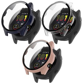 FitTurn Compatible with Garmin Forerunner 265/265S Watch Screen Protector Case TPU Slim Case Cover [Plating Metal Color Frame] [3D Full Coverage] Shell Protective (Forerunner 265s, Blue,Clear,Pink)